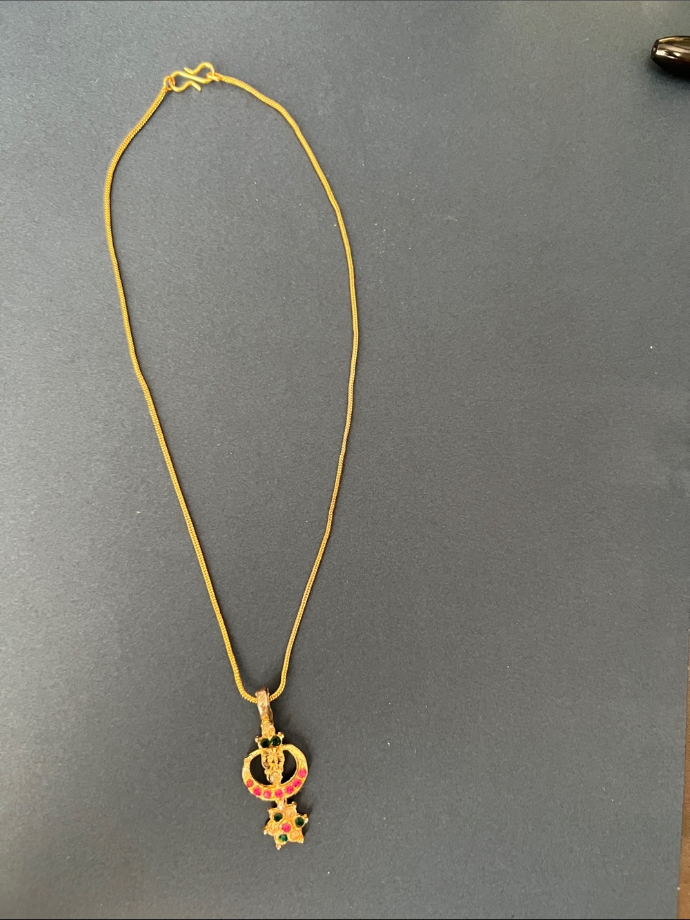 Gold-Tone Pendant Necklace with Red and Green Accents - Women Jewelry